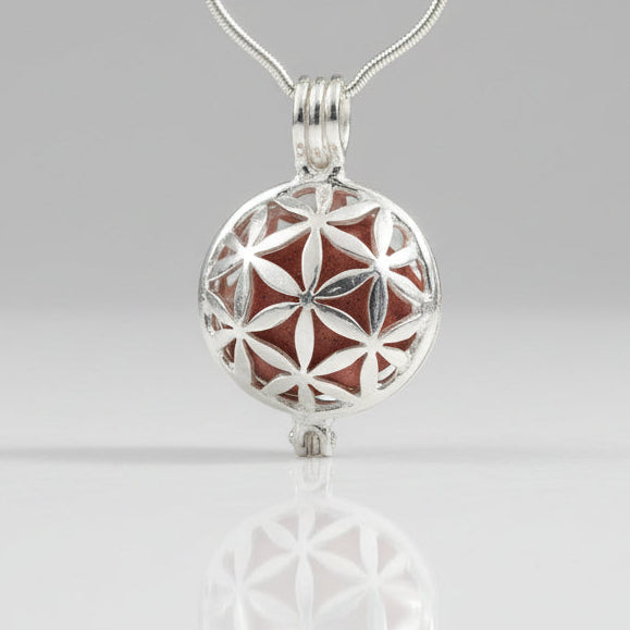 Silver-plated Flower of Life aromatherapy locket pendant with sacred geometry design