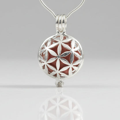 Silver-plated Flower of Life aromatherapy locket pendant with sacred geometry design