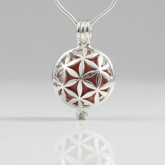 Silver-plated Flower of Life aromatherapy locket pendant with sacred geometry design